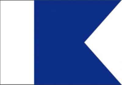 bandeira de mergulho alpha, azul e branco