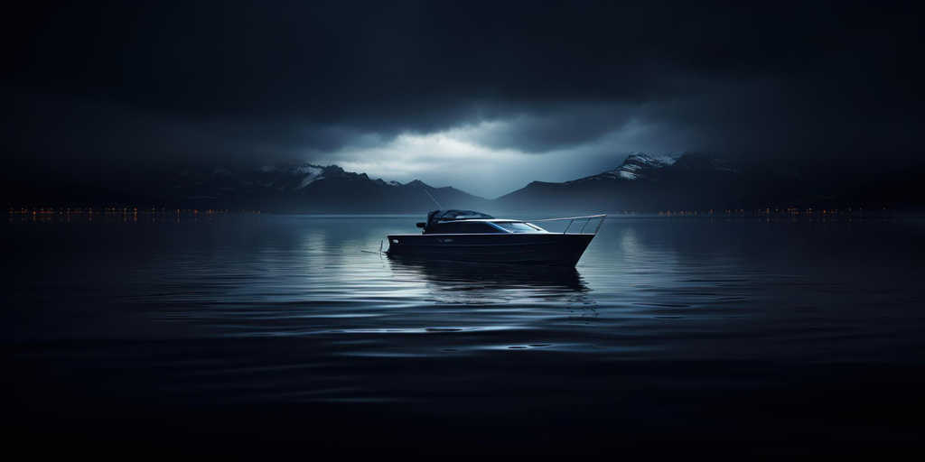 barco em navegação noturna