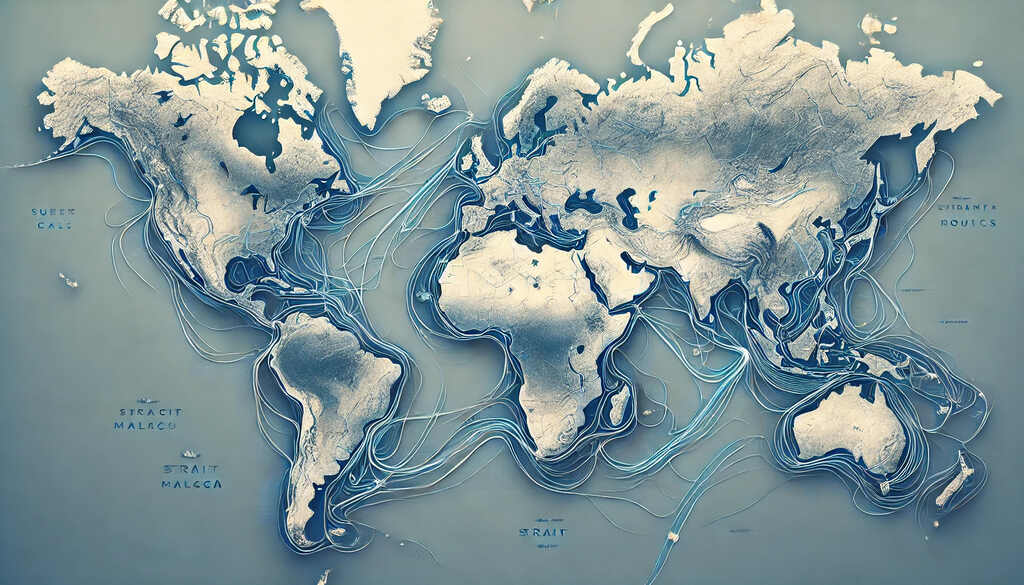 mapa global com as rotas marítimas